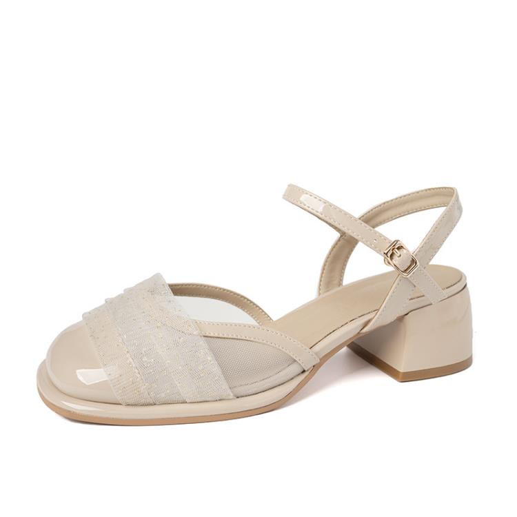 高跟鞋 包頭涼鞋女2023年夏季時尚新款仙女風法式瑪麗珍粗跟涼鞋女士-細節圖7