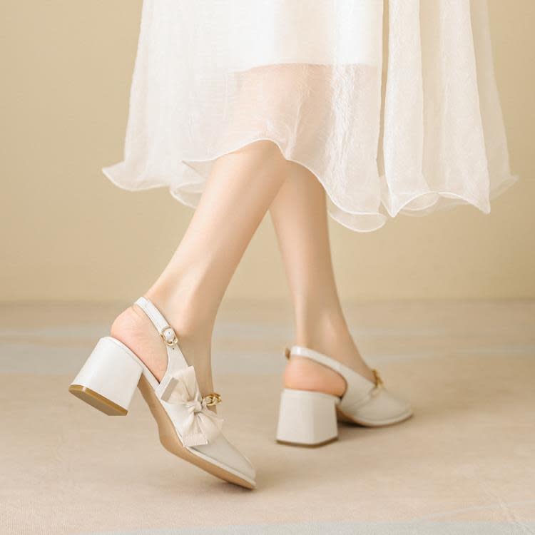 中跟鞋 代髮2023年夏季新款包頭涼鞋女仙女風粗跟后空瑪麗珍女鞋批髮-細節圖3