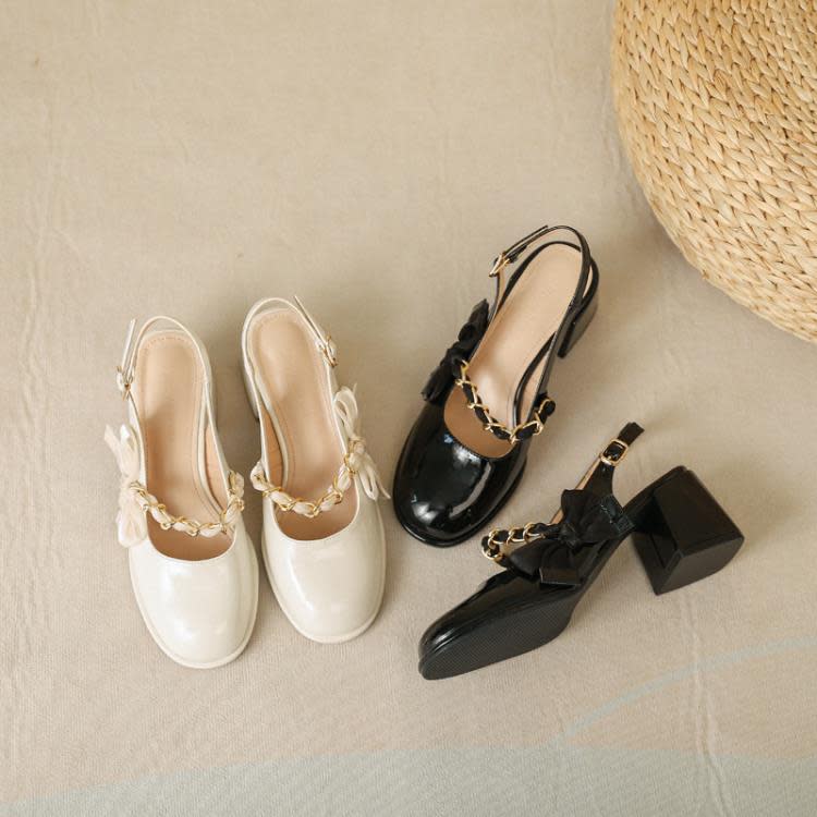 中跟鞋 代髮2023年夏季新款包頭涼鞋女仙女風粗跟后空瑪麗珍女鞋批髮-細節圖4
