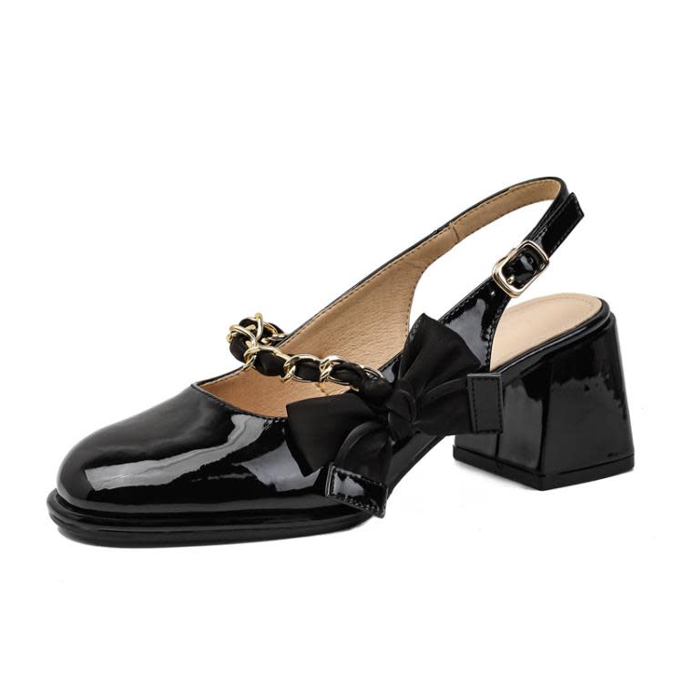 中跟鞋 代髮2023年夏季新款包頭涼鞋女仙女風粗跟后空瑪麗珍女鞋批髮-細節圖6