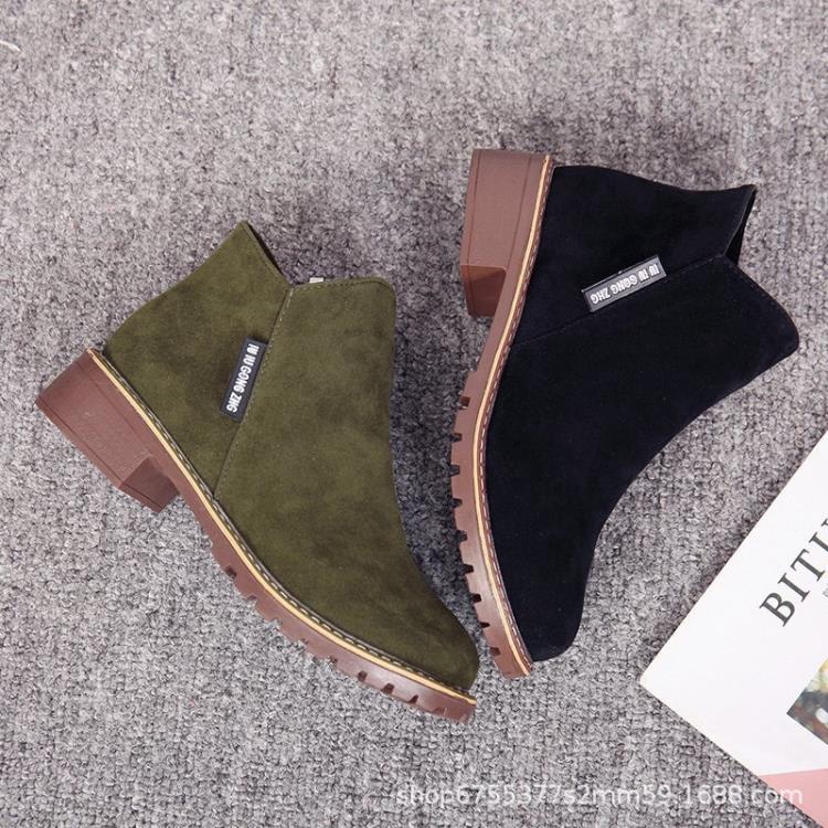 短靴 秋冬新款正韓馬丁靴女側拉鍊女低跟低筒學生女靴41.42碼有貨-細節圖4