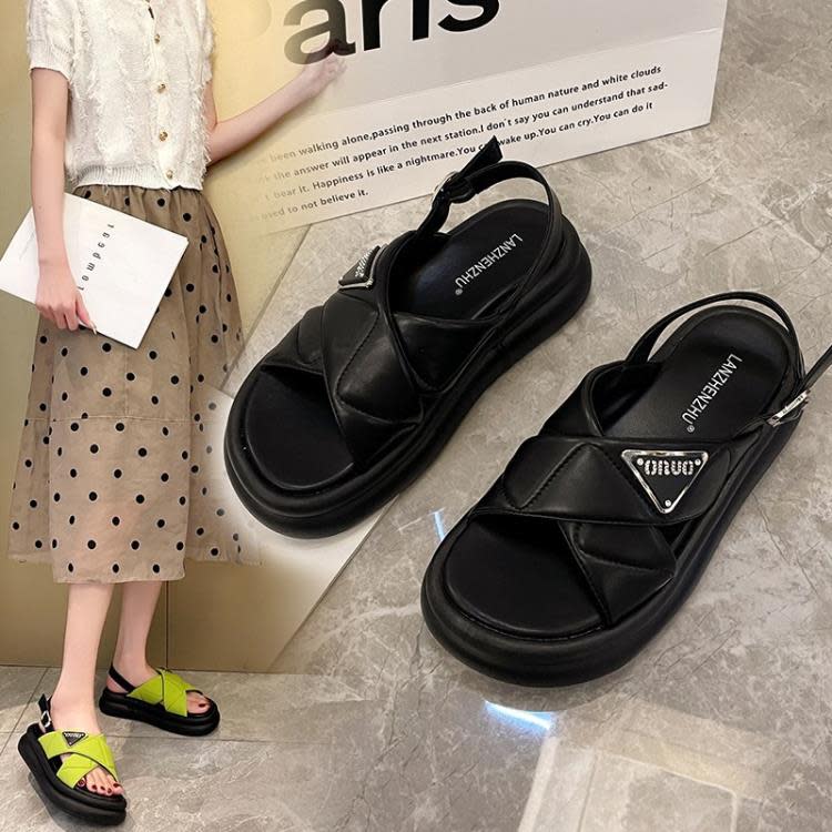 厚底鞋 交叉帶涼鞋女外穿2023新款夏季女鞋露趾網紅松糕女士鞋子百搭-細節圖3