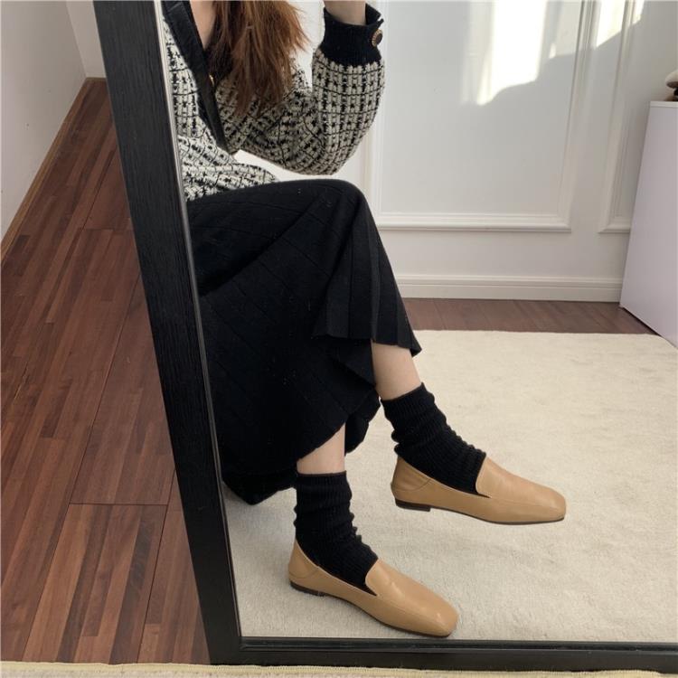 鞋子女2023年新款軟皮平底小皮鞋方頭簡約淺口懶人豆豆鞋孕婦瓢鞋-細節圖2