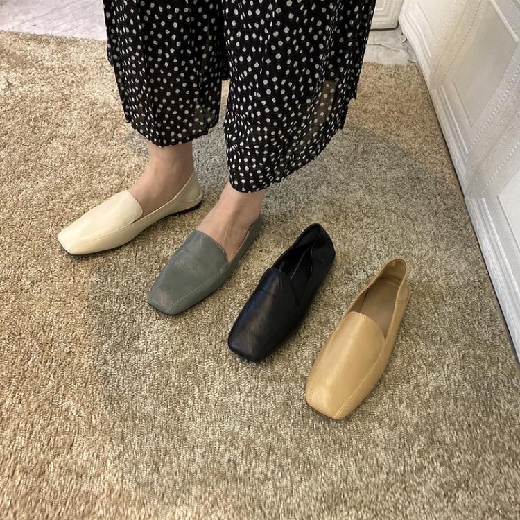 鞋子女2023年新款軟皮平底小皮鞋方頭簡約淺口懶人豆豆鞋孕婦瓢鞋-細節圖4