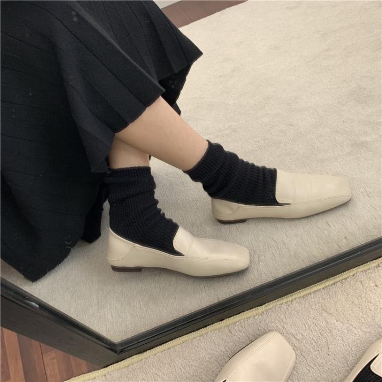 鞋子女2023年新款軟皮平底小皮鞋方頭簡約淺口懶人豆豆鞋孕婦瓢鞋-細節圖5