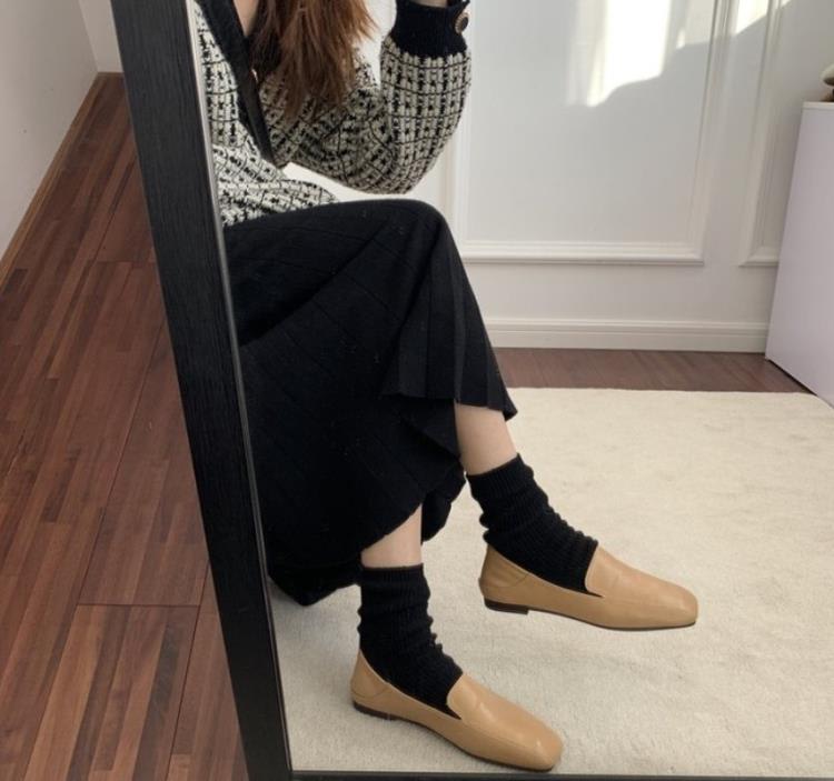 鞋子女2023年新款軟皮平底小皮鞋方頭簡約淺口懶人豆豆鞋孕婦瓢鞋-細節圖6