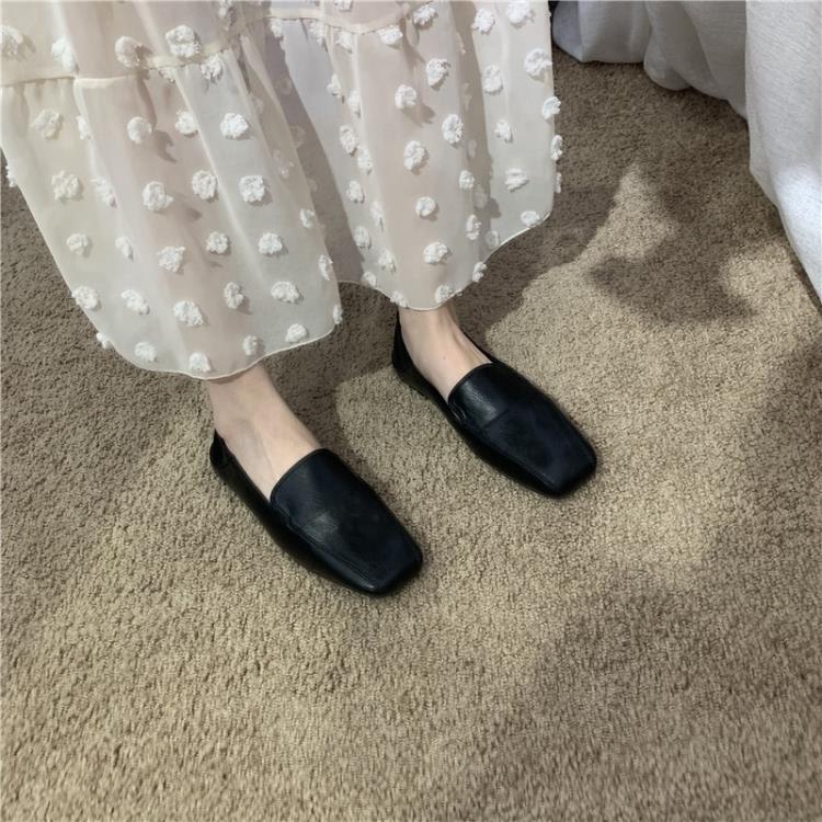 鞋子女2023年新款軟皮平底小皮鞋方頭簡約淺口懶人豆豆鞋孕婦瓢鞋-細節圖7