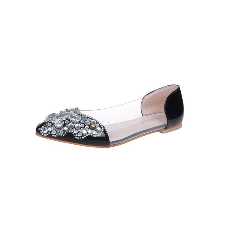 涼鞋 2023新款正韓透明水鉆尖頭淺口平跟單鞋甜美女時裝鞋批髮-細節圖5