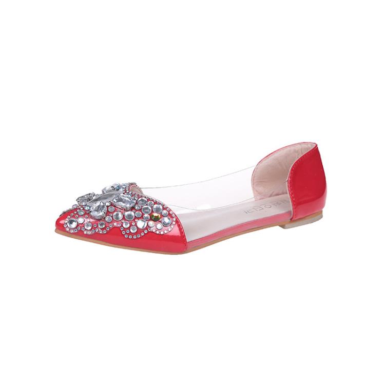 涼鞋 2023新款正韓透明水鉆尖頭淺口平跟單鞋甜美女時裝鞋批髮-細節圖6