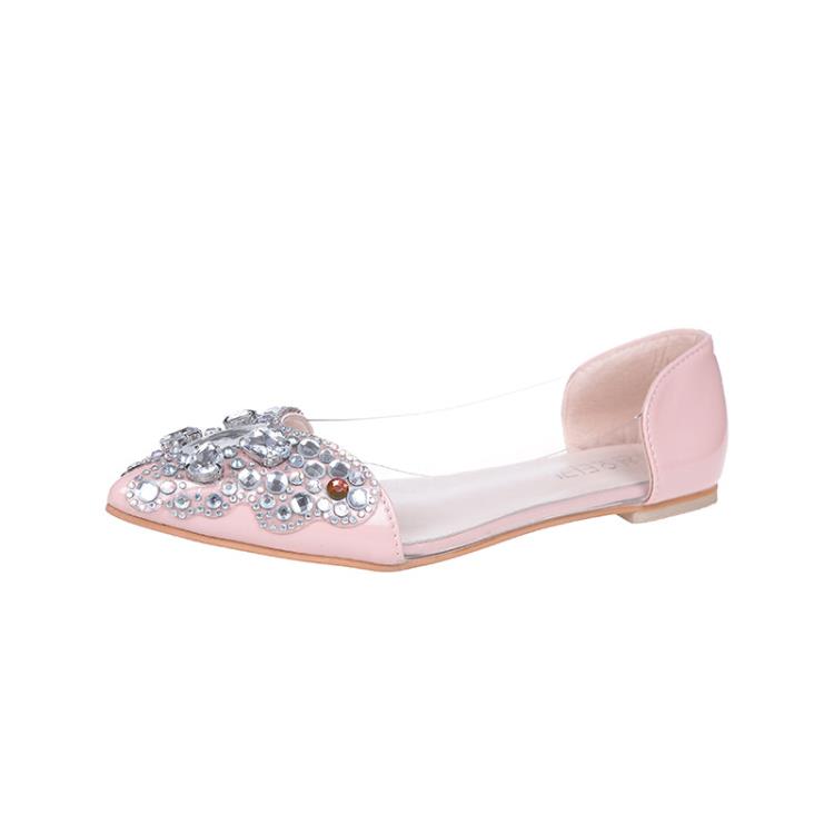 涼鞋 2023新款正韓透明水鉆尖頭淺口平跟單鞋甜美女時裝鞋批髮-細節圖7