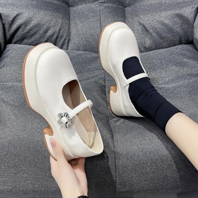 2023新款亮皮粗跟瑪麗珍二穿單鞋圓頭一字帶女鞋學院風復古小皮鞋-細節圖2