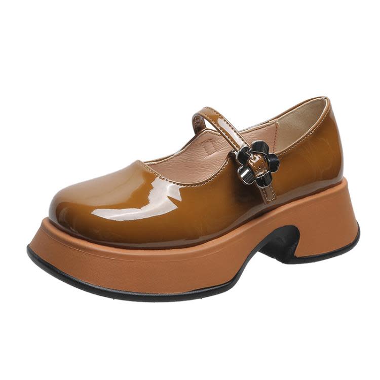 2023新款亮皮粗跟瑪麗珍二穿單鞋圓頭一字帶女鞋學院風復古小皮鞋-細節圖5