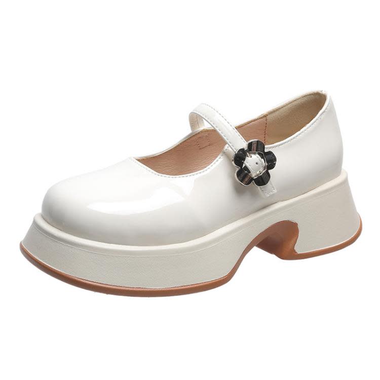 2023新款亮皮粗跟瑪麗珍二穿單鞋圓頭一字帶女鞋學院風復古小皮鞋-細節圖6