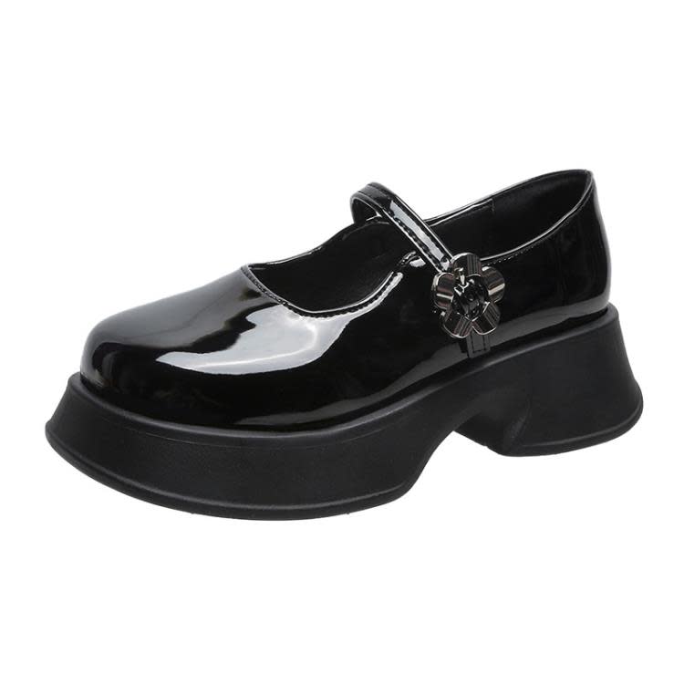 2023新款亮皮粗跟瑪麗珍二穿單鞋圓頭一字帶女鞋學院風復古小皮鞋-細節圖8