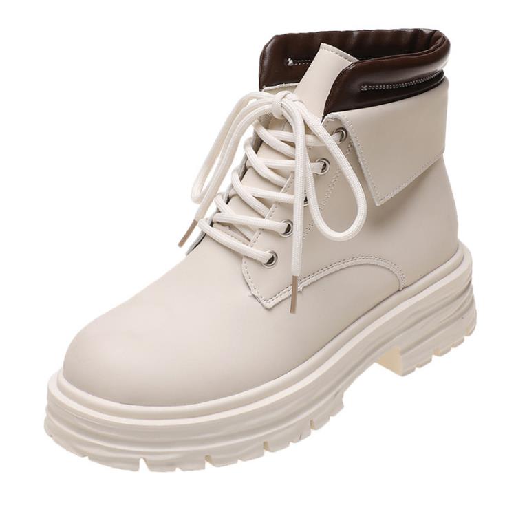 短靴 英倫風厚底馬丁靴女2023年秋冬新款休閒復古大黃靴厚底系帶女-細節圖6