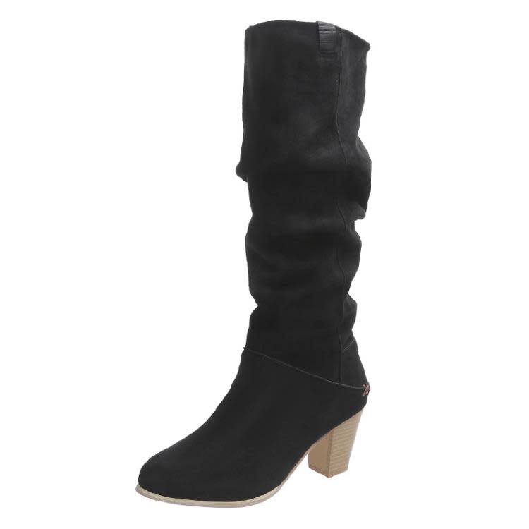 高跟鞋 大碼432023秋季新款歐美長筒靴子粗跟絨面中筒靴子-細節圖6