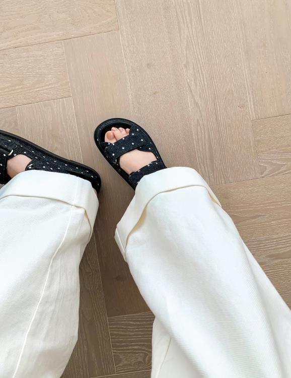 厚底鞋 【sheii蘇茵茵】加新色~小香風魔術貼真皮牛仔休閒涼鞋女夏季-細節圖2