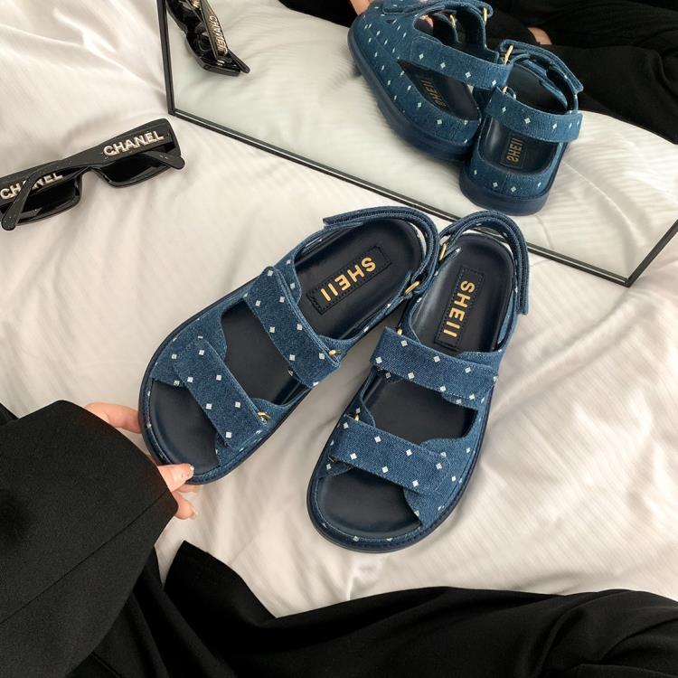 厚底鞋 【sheii蘇茵茵】加新色~小香風魔術貼真皮牛仔休閒涼鞋女夏季-細節圖3