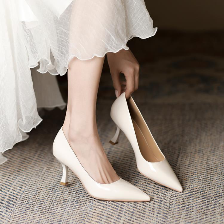 高跟鞋 7955-9 性感漆皮法式鞋女2023春季新款尖頭細跟純色鞋女-細節圖3