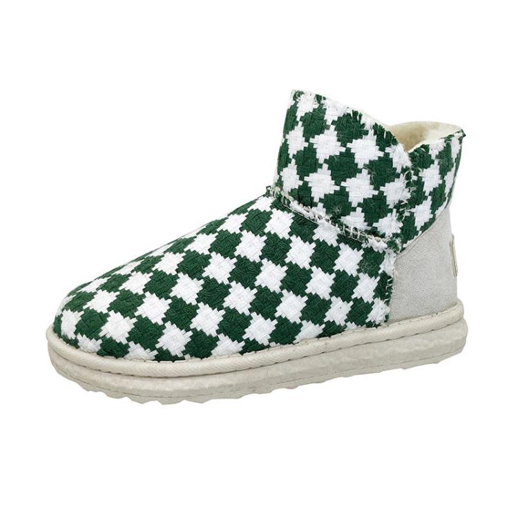 短靴 千鳥格加絨雪地靴女冬季新款正韓女式絨面保暖棉鞋學生棉靴-細節圖5