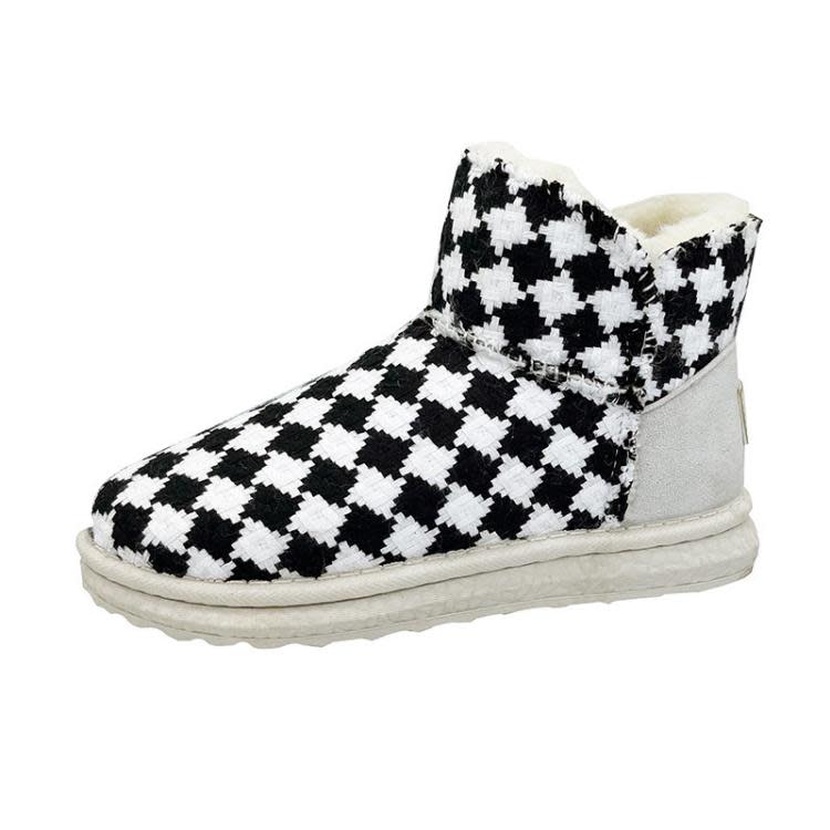 短靴 千鳥格加絨雪地靴女冬季新款正韓女式絨面保暖棉鞋學生棉靴-細節圖6