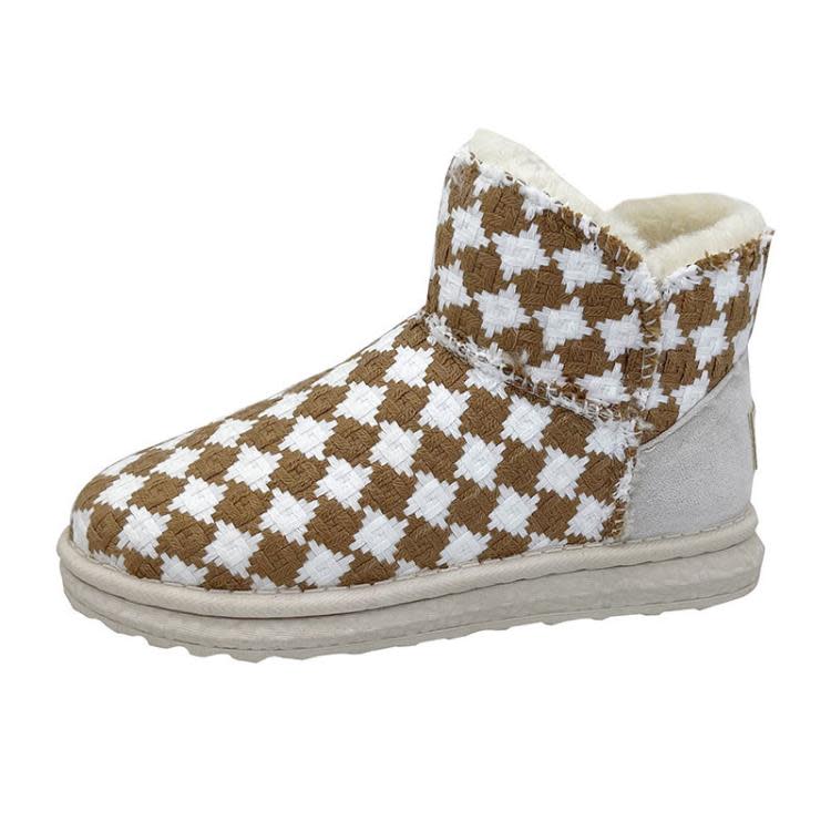 短靴 千鳥格加絨雪地靴女冬季新款正韓女式絨面保暖棉鞋學生棉靴-細節圖7