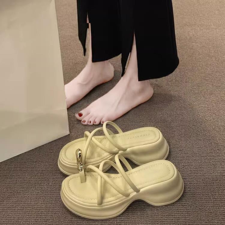 厚底鞋 套趾拖鞋女外出2023年夏季新款時尚洋氣舒適簡約粗跟涼拖鞋女-細節圖2