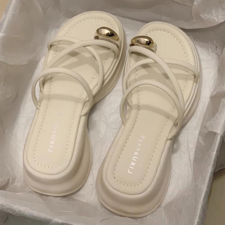 厚底鞋 套趾拖鞋女外出2023年夏季新款時尚洋氣舒適簡約粗跟涼拖鞋女-細節圖8