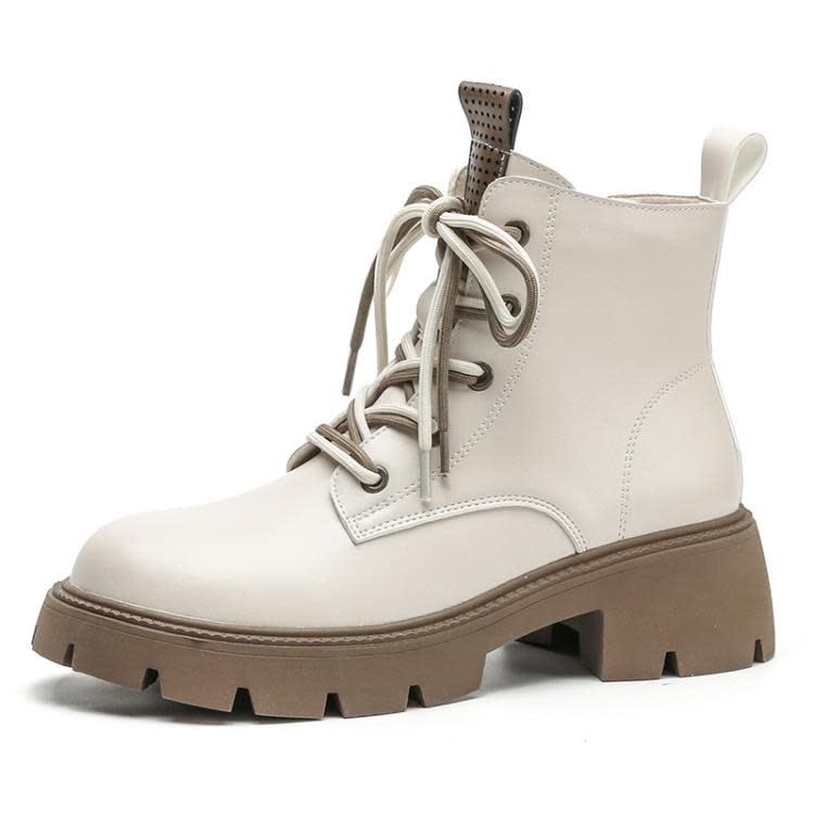 短靴 現貨真皮靴子女生秋冬季保暖加厚兔絨女2023新款厚底馬丁靴女-細節圖5