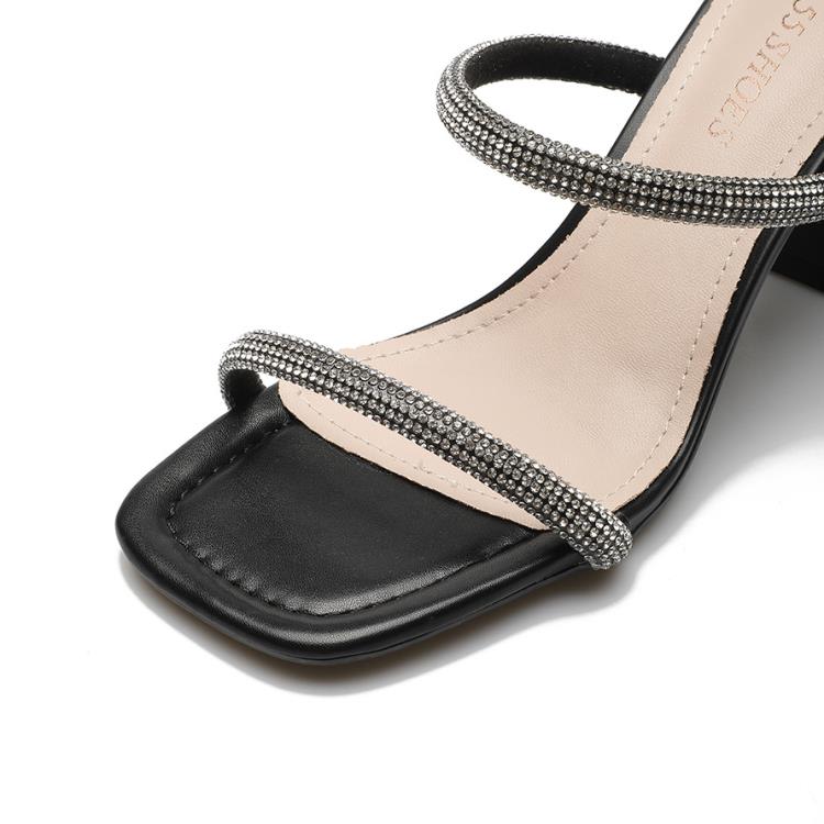 高跟鞋 2035-1（售完不補）露趾鞋一字顯瘦水鉆涼鞋粗跟宴會后空女鞋-細節圖4