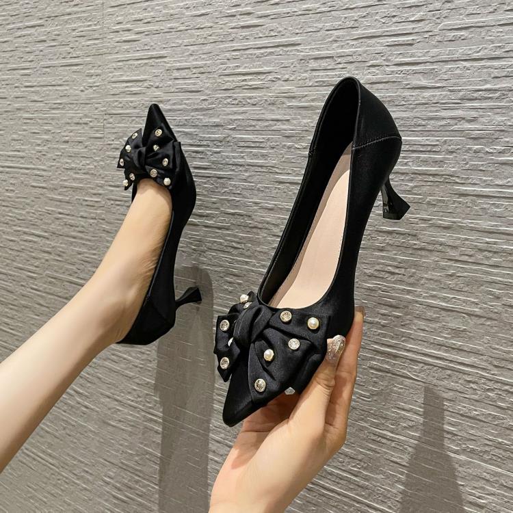 高跟鞋 預H6623-10法式鞋女2023年新款蝴蝶結仙女風氣質尖頭細跟單鞋-細節圖2