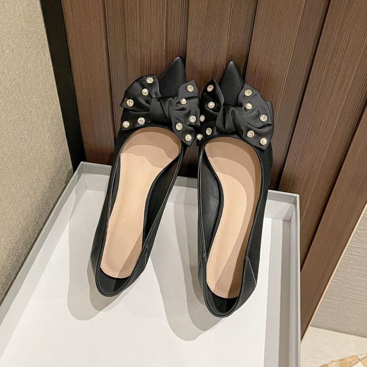 高跟鞋 預H6623-10法式鞋女2023年新款蝴蝶結仙女風氣質尖頭細跟單鞋-細節圖4