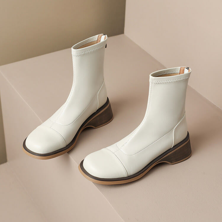 短靴 正韓秋冬女靴2023牛皮彈力瘦瘦靴歐美粗跟馬丁靴騎士靴-細節圖3