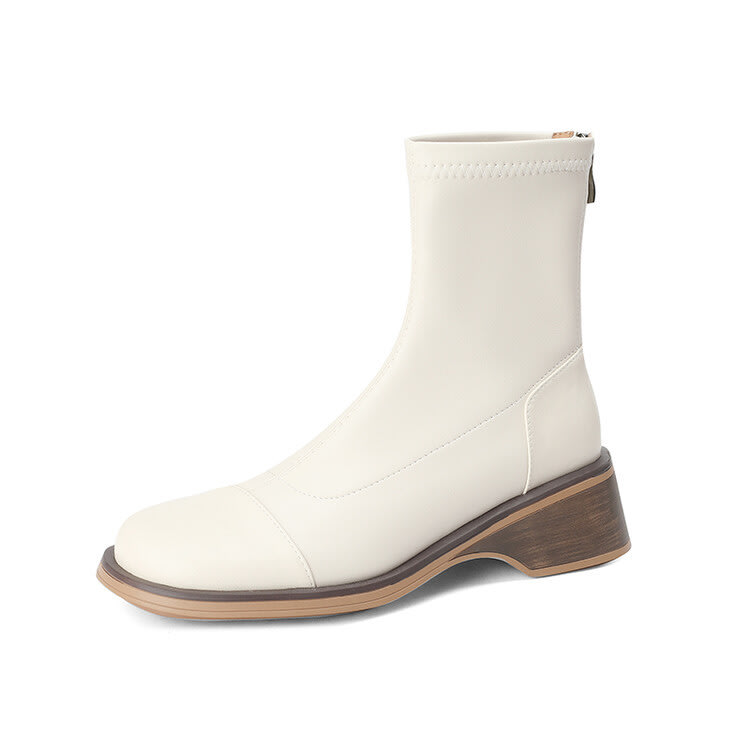 短靴 正韓秋冬女靴2023牛皮彈力瘦瘦靴歐美粗跟馬丁靴騎士靴-細節圖5