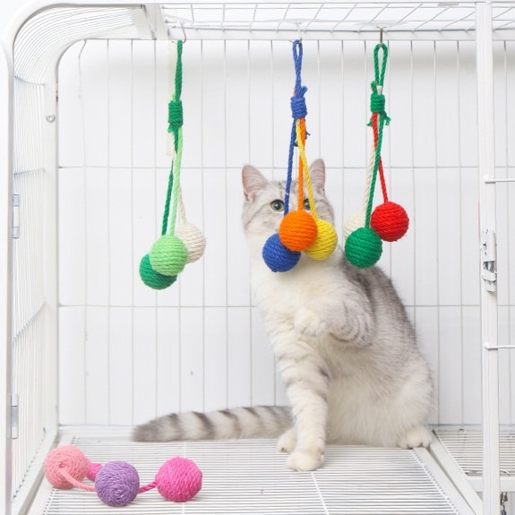劍麻球逗貓玩具 貓玩具 鈴鐺玩具 寵物玩具 劍麻球 貓抓玩具 逗貓玩具-細節圖2