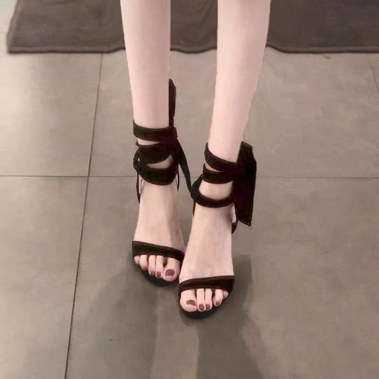 高跟鞋 綁帶涼鞋女2023年夏季新款氣質名媛絕美仙女風配裙子洋裝一字帶鞋-細節圖4