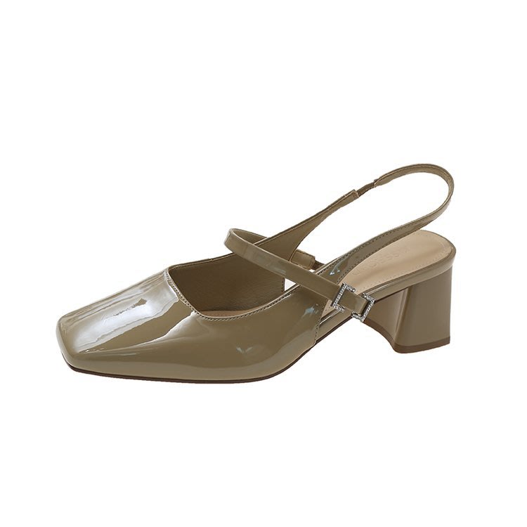 中跟鞋 涼鞋女2023新款女鞋夏方頭包頭粗跟無后跟松緊套腳時裝鞋批髮-細節圖5