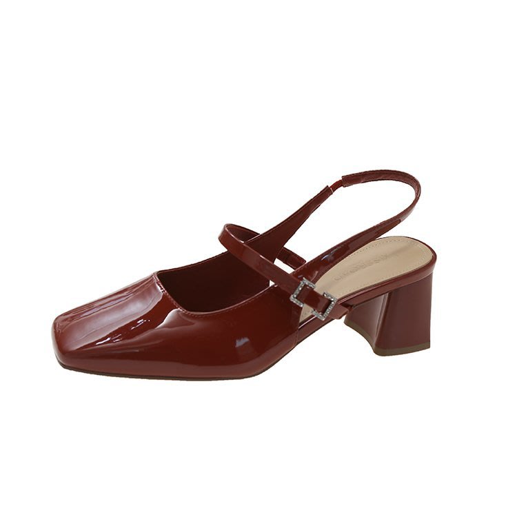 中跟鞋 涼鞋女2023新款女鞋夏方頭包頭粗跟無后跟松緊套腳時裝鞋批髮-細節圖7