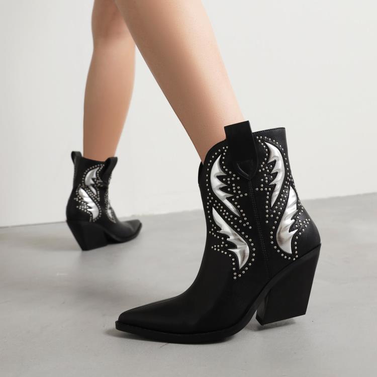 Dropshopping2023秋冬新款尖頭高跟坡跟40-43套筒低筒西部靴-細節圖2