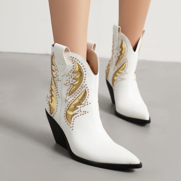 Dropshopping2023秋冬新款尖頭高跟坡跟40-43套筒低筒西部靴-細節圖4