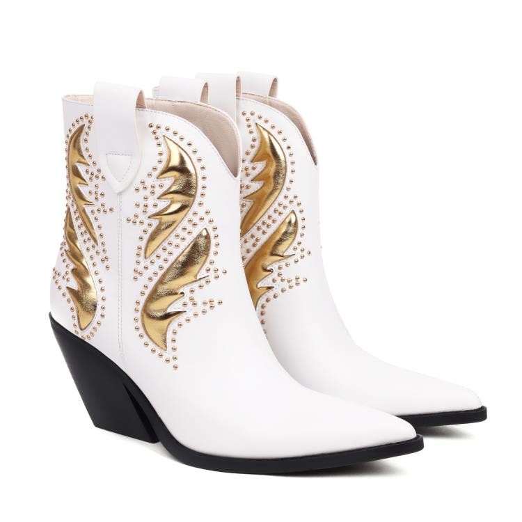 Dropshopping2023秋冬新款尖頭高跟坡跟40-43套筒低筒西部靴-細節圖6