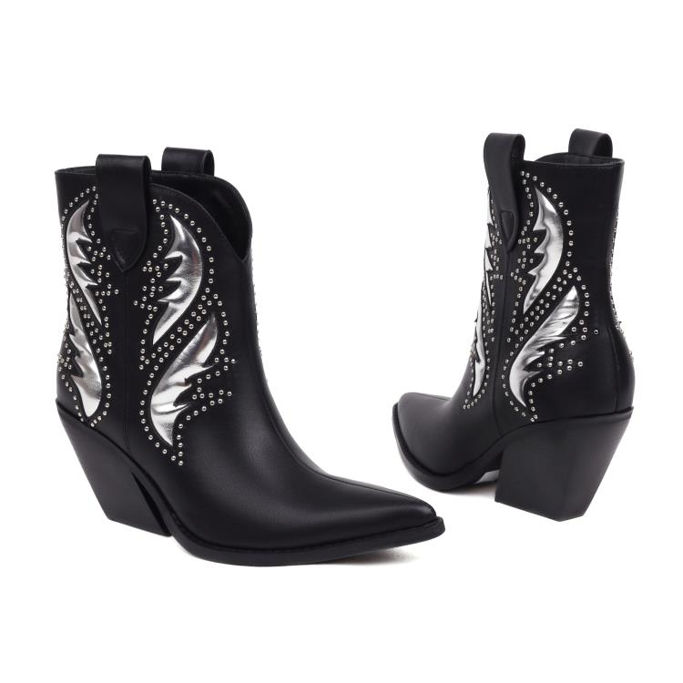 Dropshopping2023秋冬新款尖頭高跟坡跟40-43套筒低筒西部靴-細節圖7