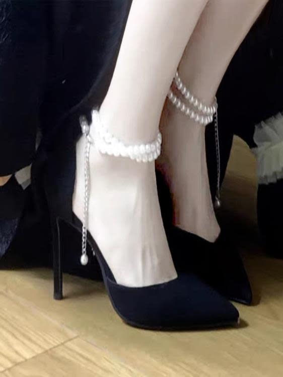 高跟鞋 黑色鞋女2023年新款春秋尖頭性感細跟不累腳單鞋一字扣帶涼鞋-細節圖3