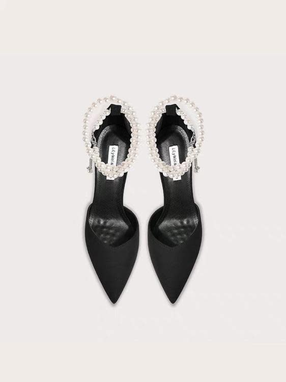 高跟鞋 黑色鞋女2023年新款春秋尖頭性感細跟不累腳單鞋一字扣帶涼鞋-細節圖4