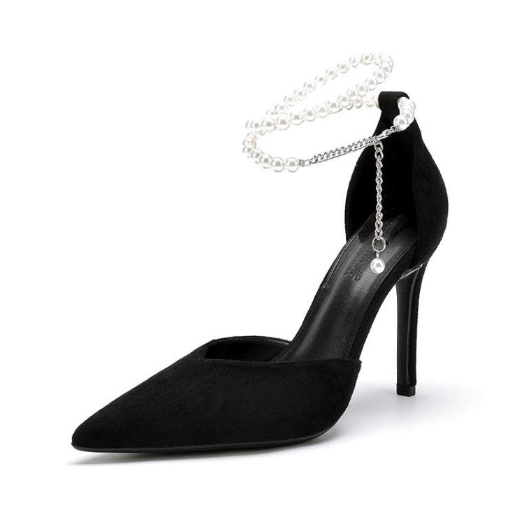 高跟鞋 黑色鞋女2023年新款春秋尖頭性感細跟不累腳單鞋一字扣帶涼鞋-細節圖5