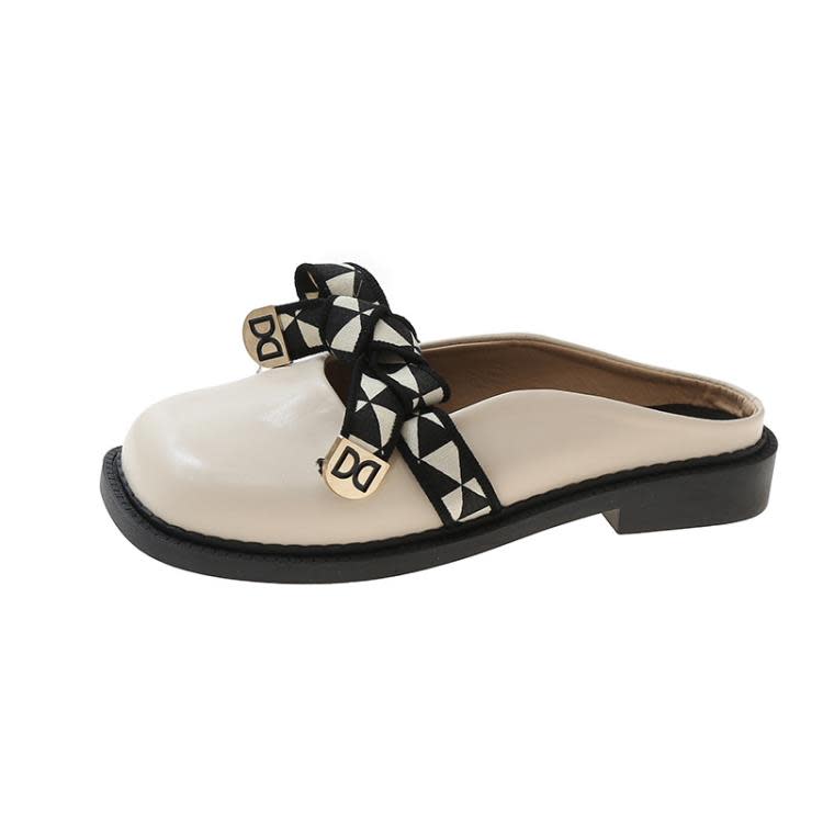 涼鞋 包頭半拖鞋女夏外穿時尚網紅蝴蝶結圓頭復古平底無后跟懶人涼拖鞋-細節圖5