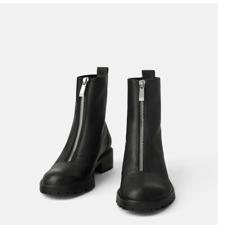 現貨女鞋馬丁靴2023年秋冬季粗跟大拉鍊網紅短靴圓頭時尚靴子-細節圖2