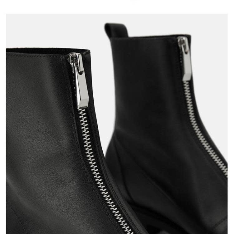 現貨女鞋馬丁靴2023年秋冬季粗跟大拉鍊網紅短靴圓頭時尚靴子-細節圖4