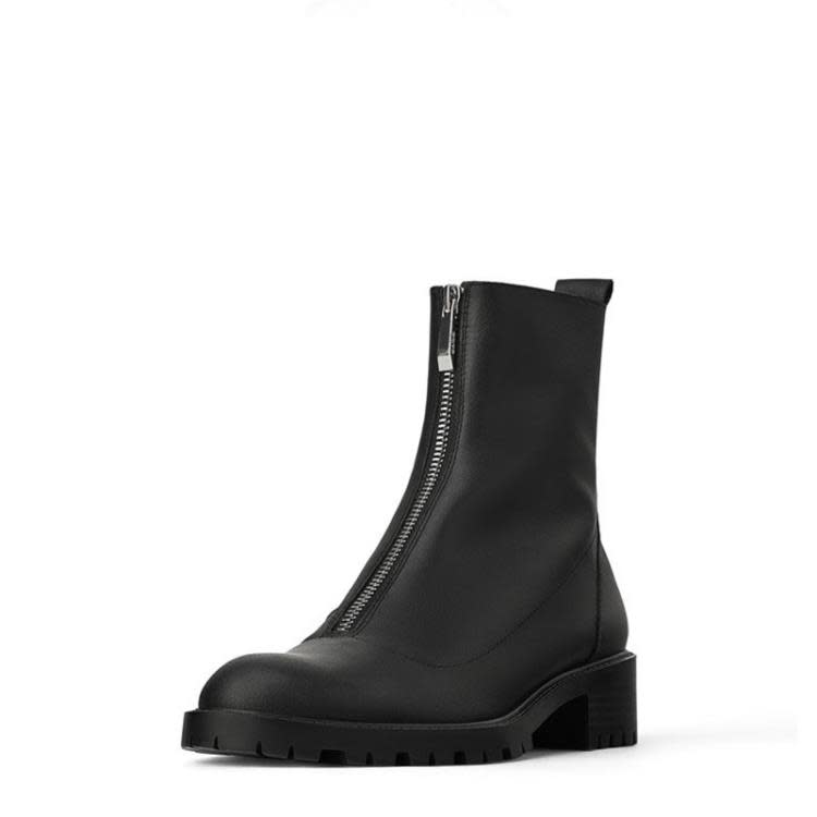 現貨女鞋馬丁靴2023年秋冬季粗跟大拉鍊網紅短靴圓頭時尚靴子-細節圖5