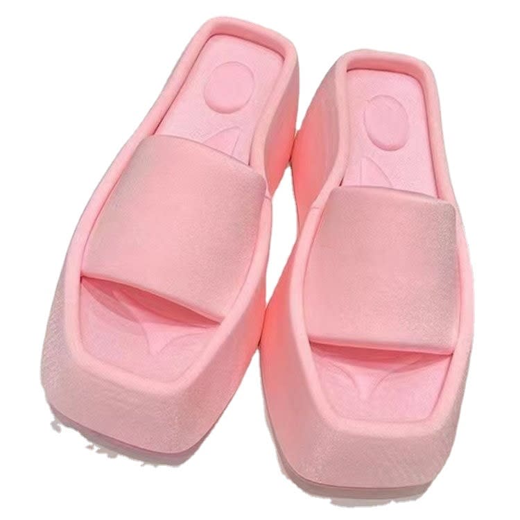 中跟鞋 2023新款一字方頭拖鞋女大碼簡約厚底沙灘外穿涼拖鞋現貨-細節圖5